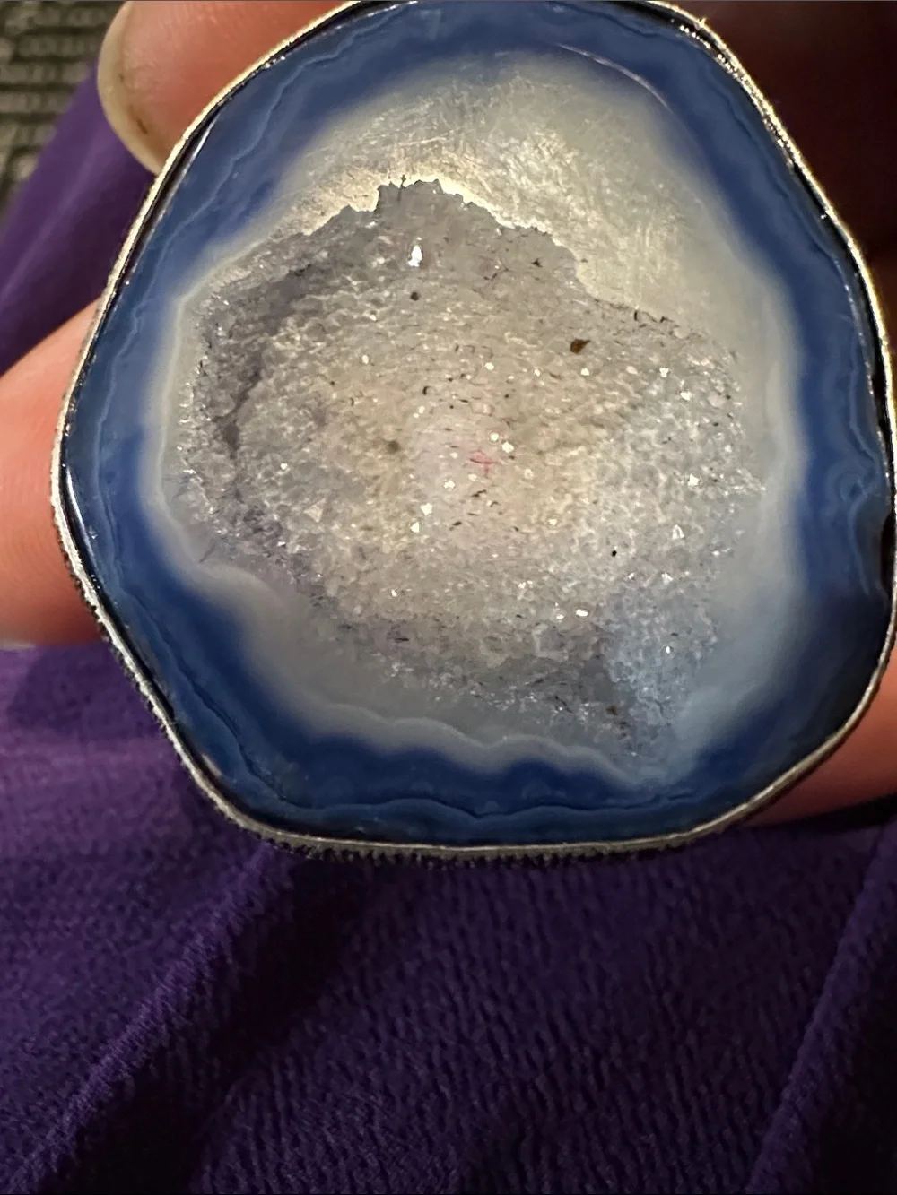 Artisan Blue and White Agate Druzy Pendant Necklace